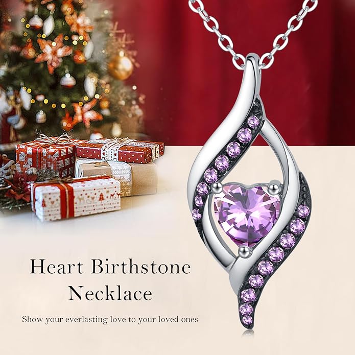 KiiKii Birthday Gifts for Women Birthstone Necklace Platinum Plated 925 Sterling Silver Forever Love Heart Pendant Meaningful Jewelry Gifts for Wife Mom