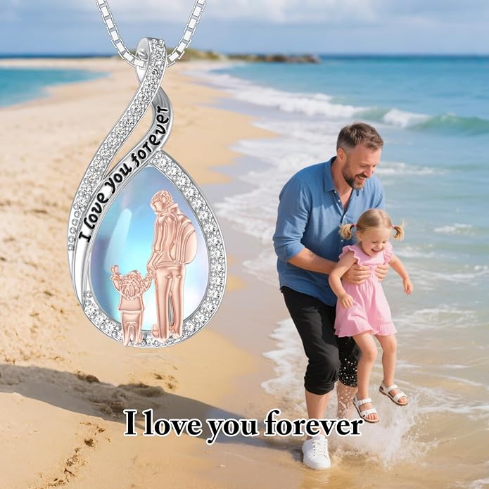 PROESS S925 Sterling Silver Daughter Heart Pendant Necklace from Dad Mom I Love You Forever Jewelry