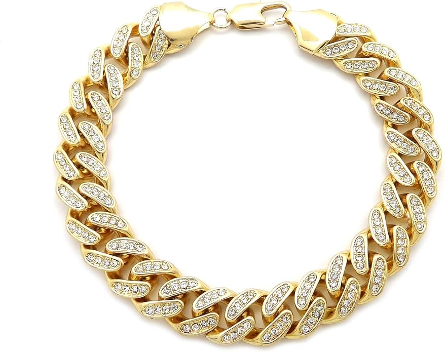 Fashion 21 Women's Stone Filled 12mm 9.5" Box Lock Cuban Chain Anklet (12mm 12" Stone Filled/Lobster Clasp)