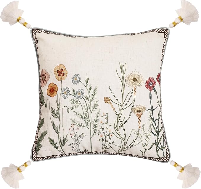 ISAENNE Designer Vintage Linen Throw Pillow Cover,18"x18"-Serenity D | French French Elegant Square Decor Pillow Cover,Concealed Zipper Design,Light Beige,Sofa,Bedroom,Living Room,Chairs