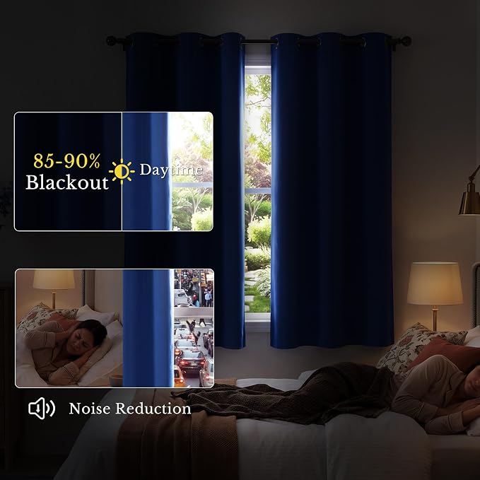 NICETOWN Thermal Insulated Grommet Room Darkening Curtains/Draperies/Panels for Bedroom (Classic Blue, 2 Panels, W42 x L63 inches)