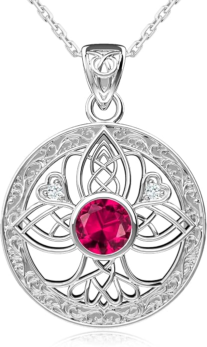 Birthstone Tree of Life Necklace for Women: 925 Sterling Silver Celtic Knot Pendant, Family Jewelry Gift for Mom Daughter Birthday Mother’s Day