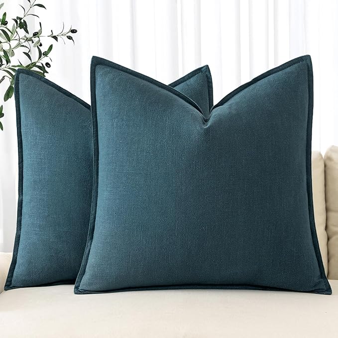 MIULEE Decorative Linen Euro Sham Pillow Covers 26x26 Blue | Boho Farmhouse Neutral Couch Throw Pillows for Bed, Pack of 2 Accent Coastal Modern Pillowcases, Sofa Livingroom Home Decor