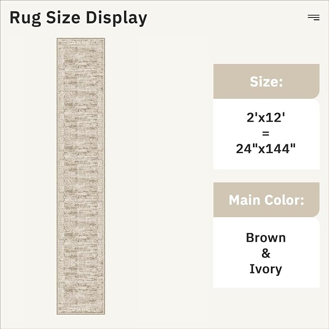 Soalmost Runner Rug 2x12 Washable Non-Slip Hallway Runner Rugs for Kitchen Bathroom Laundry Room Brown Vintage Floor Carpet Runners for Hallways Entryway
