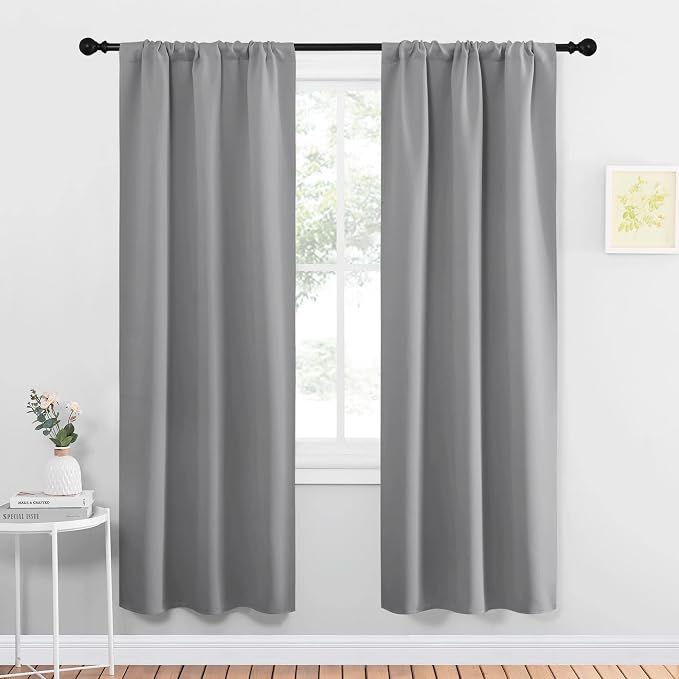 NICETOWN Sidelight Curtains for Front Door - Home Decoration Thermal Insulated Rod Pocket Blackout Blinds & Drapes for Small Windows (Silver Grey, 2 Panels, W34 x L72 -Inch)