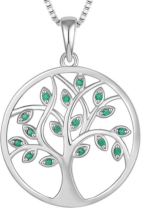 YL 925 Sterling Silver Tree of Life Necklace for Women Round Tree Pendant Birthstone Jewelry for Mom