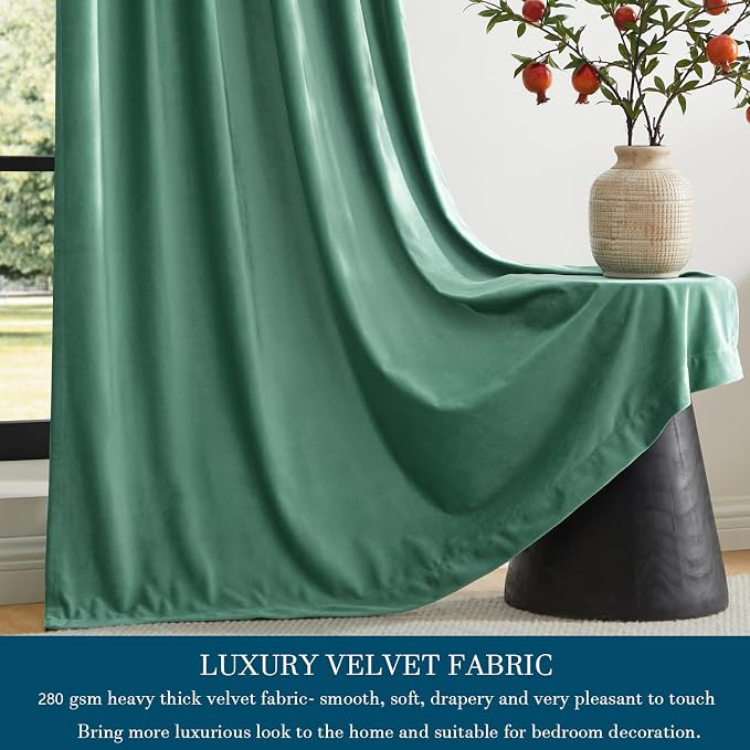 PRIMROSE Velvet Curtains 108 inch Long for Living Room,Set of 2 Panels Turquoise Aqua Blackout Rod Pocket Back Tab Window Treatment Room Darkening Heavy Decorative Curtains Drapes for Bedroom