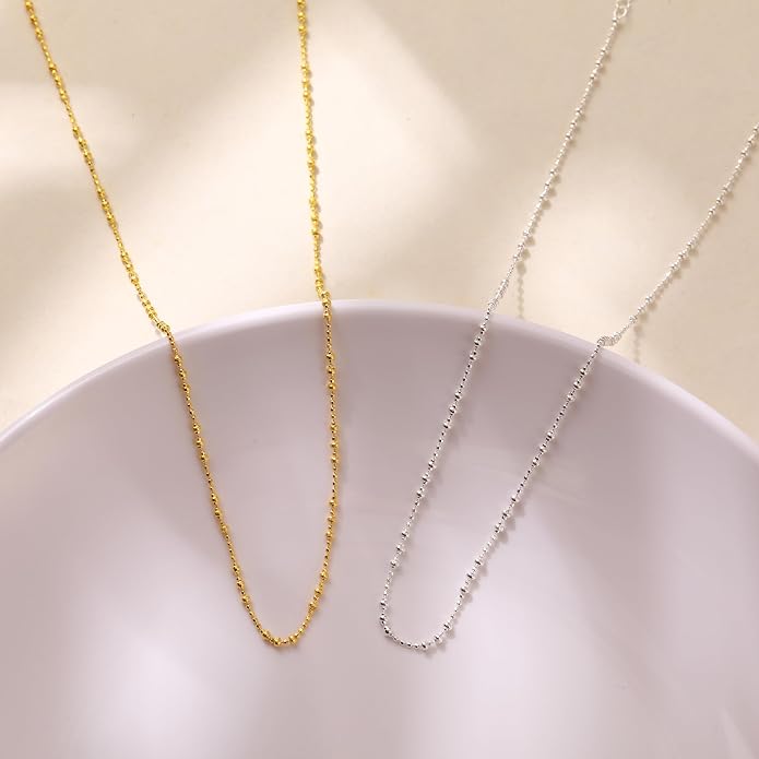 Beaded Necklaces for Women S925 Sterling Silver Colorful Bead Necklace Rainbow Simple Chain Choker Hypoallergenic Necklace Bohemian Beaded Necklaces Unique Birthday Wedding Graduation Jewelry Gifts for Women