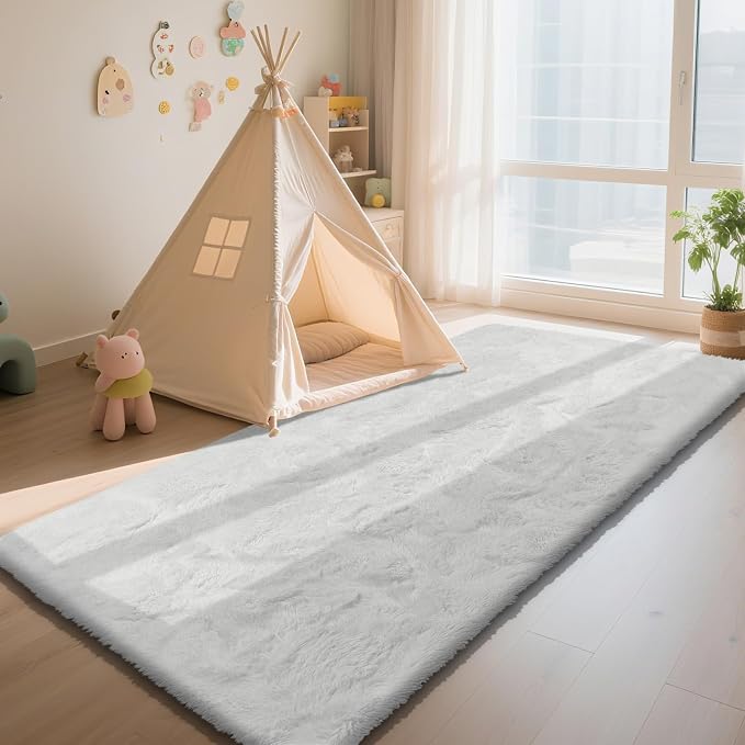 Soft Runner Rugs for Bedroom, White 3x7 Area Rugs Fluffy Rug Shag Area Rug Carpet, Bedside Rug for Living Room Bedroom Room Home Decor