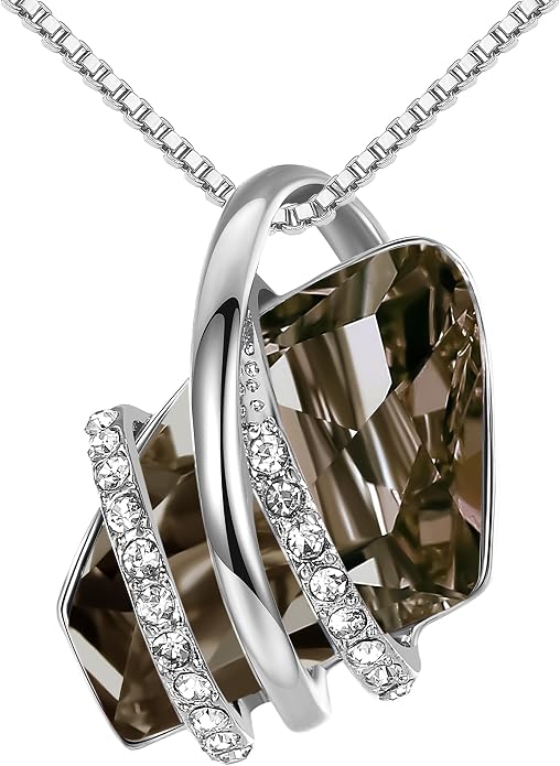 Leafael Wish Stone Pendant Necklace with Birthstone Crystal, 18K Rose Gold Plated/Silvertone, 18" + 2"