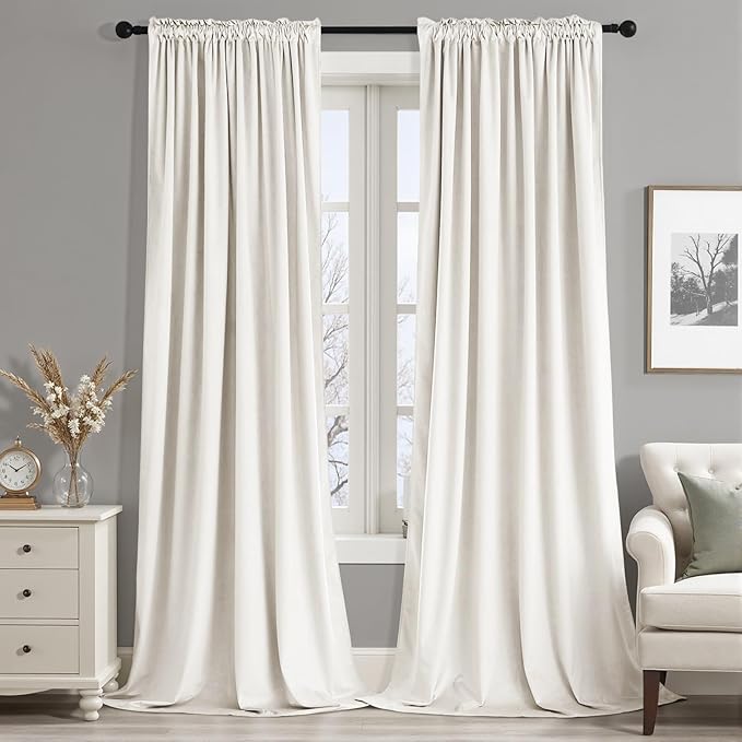 MIULEE Ivory Blackout Velvet Curtains Drapes 84 Inch Long 52"x84" Bedroom | Luxurious Bedroom Living Room Decor, Room Darkening, Thermal Insulated, Rod Pocket Design, Super Soft Fabric