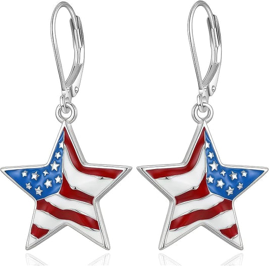 Black Cat/4th of July/Bat/Spider/Pumpkin/Wolf/Bunny/Sun and Moon/Turtle/Raven 925 Sterling Silver Leverback Dangle Earrings Moon Gothic Christmas Earrings Jewelry Gift for Women