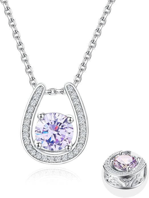 925 Sterling Silver Horseshoe Necklace for Women Round Gemstone Birthstone Necklace Sapphire/Emerald/Ruby/CZ Horse Shoe Pendant Necklaces Jewelry Gift