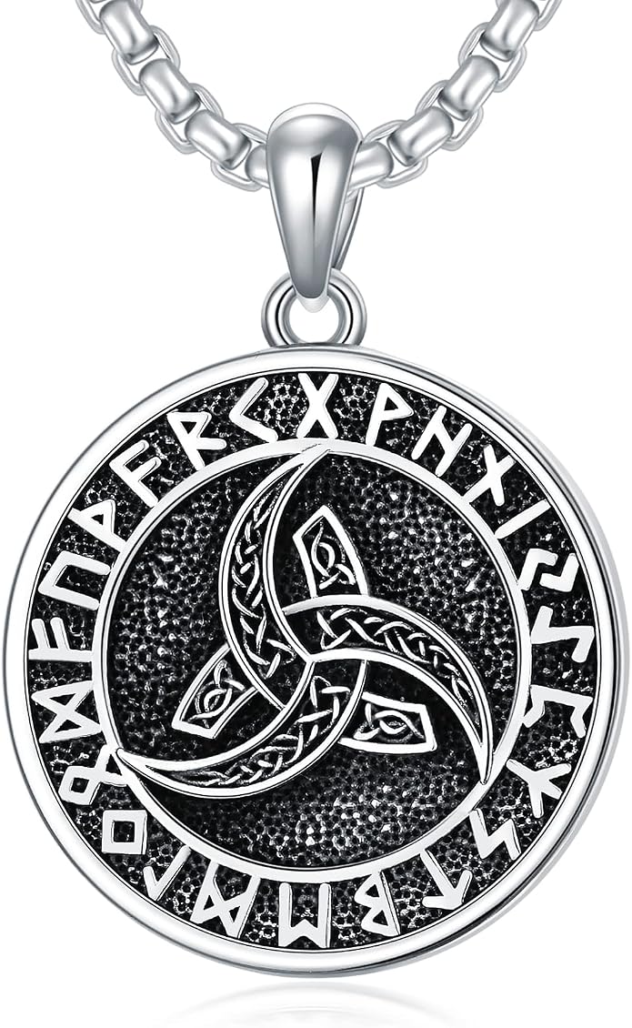 Seiyang Sterling Silver Viking Necklace Norse Jewelry Gift for Men Women with 2mm 22+2 IN Rolo Chain (with Gift Box)
