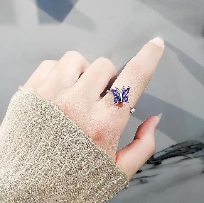 Fidget Ring Anxiety Spinner Ring Open Adjustable Sunflower Star Moon Windmill Butterfly Rings Daisy Stress Relieving Fidget Women Cubic Zirconia Anti Stress Mood Rotate Inspirations Jewelry
