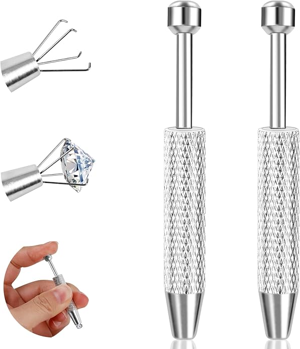 ONESING 2Pcs Piercing Ball Grabber Tool for Changing Jewelry, Stianless Steel Flat Back Earring Applicator Internally Threaded Push Pin Piercing Grabber Tool, Anti Slip 4 Claw Gem Ball Grabber Tool