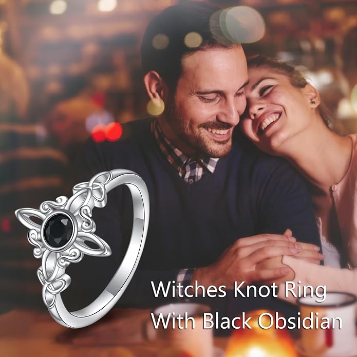 YAFEINI Witches Knot Sterling Silver Ring - Celtic Trinity Knot Jewelry for Women