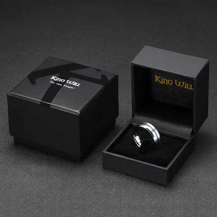King Will Tungsten Carbide Wedding Band for Men Women-6/8/10mm Width Multicolor Available with Grooved Center Wedding Ring Suitable for Work, Gym Comfort Fit Size 4-16