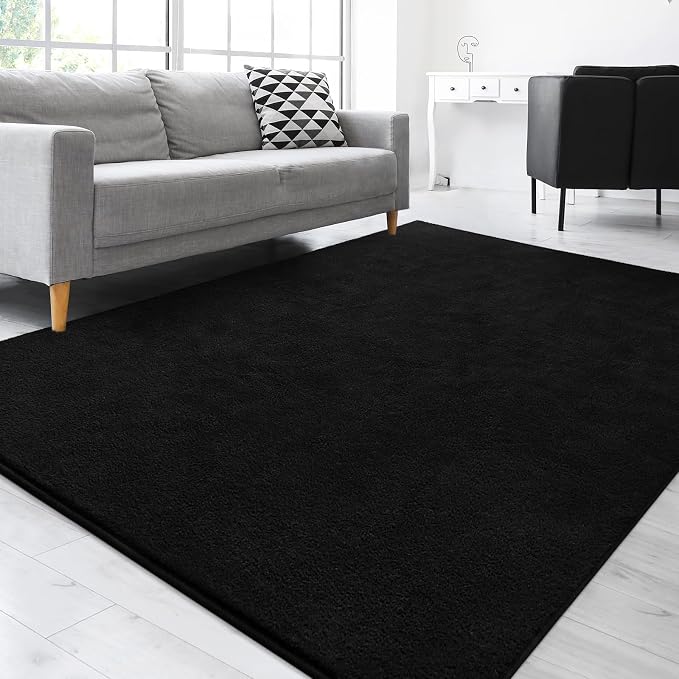 Gifeas Large Ultra Soft Modern Area Rugs for Living Room Bedroom, 6x9 Feet Black Thickened Memory Foam Indoor Solid Minimalist Carpets, Non-Slip Comfy Rug for Boys Girls Nursery Room Home Decor