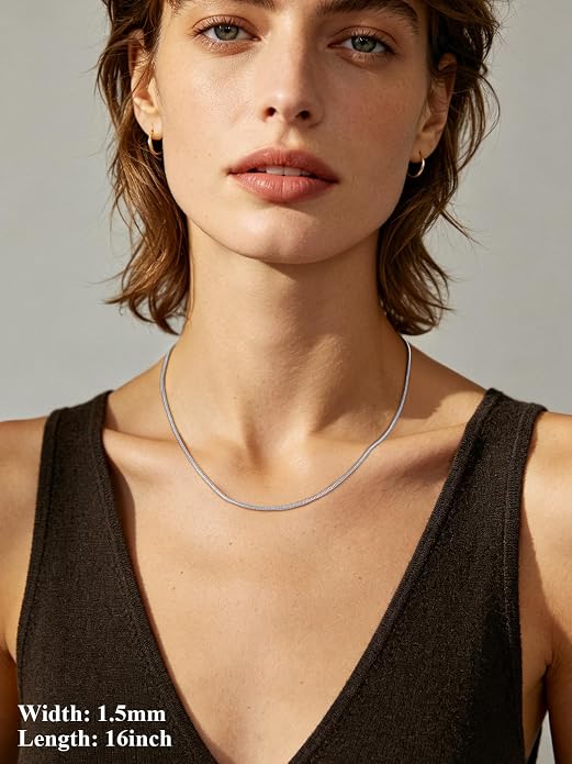 U7 Snake Necklace for Women 14K Gold Plated/Silver/Rose Gold/Black Chain Necklace Hypoallergenic, Stainless Steel Tiny Snake Chain Necklace 1/1.2/1.5/2MM, 14-30" Adjustable Minimalist Gift