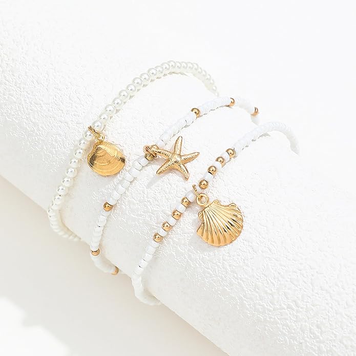Anklet Bracelets for Women Boho Beaded Layered Ankle Bracelets Stack Summer Beach Waterproof Jewelry