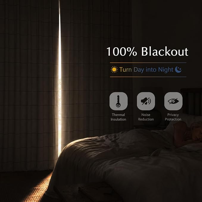 DriftAway 100% Blackout Plaid Linen Curtains 84 Inches Long 2 Panels Taupe | 100% Blackout, Linen Texture, Plaid Pattern, Two Layers, Rod Pocket & Back Tab, Bedroom Living Room Use, Luxury Appearance