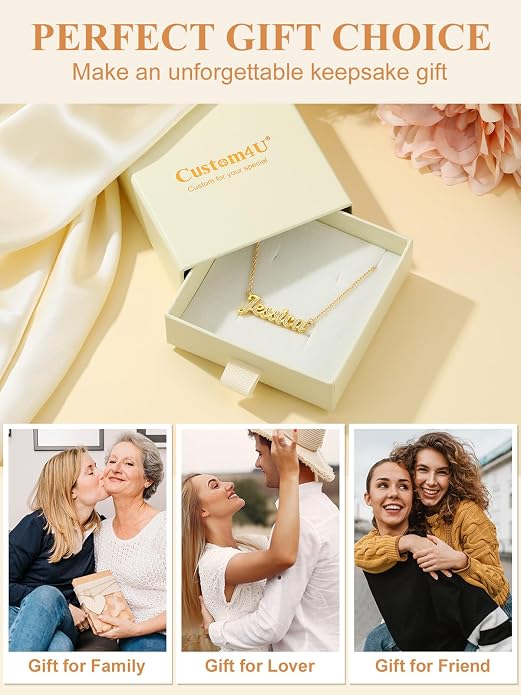 Custom4U Custom Name Necklace for Women, Personalized 1-5 Name Necklace, Sterling Silver/Stainless Steel 14K Gold Plated Nameplate Necklaces, Gift for Mom Wife Anniversary Birthday with Box