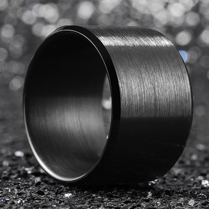 King Will Tungsten Men's Wedding Ring - Available in 6mm to 10mm, Black/Silver, Matte Finish, Beveled Polished Edge, Comfort Fit