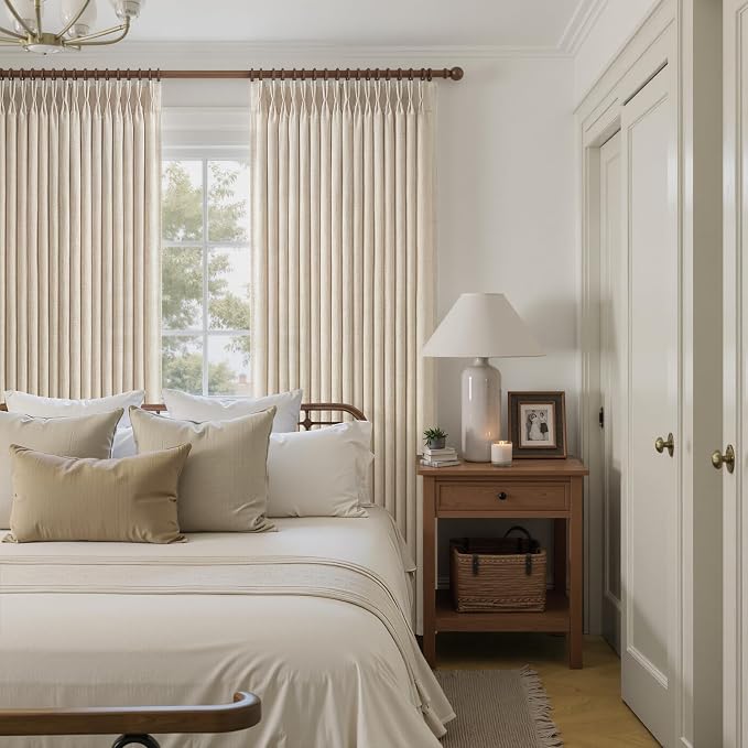 Linen Sheer Pinch Pleated Natural Curtains 96 Inches Long for Living Room