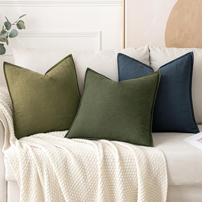 MIULEE Decorative Linen Euro Sham Pillow Covers 26x26 Blue | Boho Farmhouse Neutral Couch Throw Pillows for Bed, Pack of 2 Accent Coastal Modern Pillowcases, Sofa Livingroom Home Decor