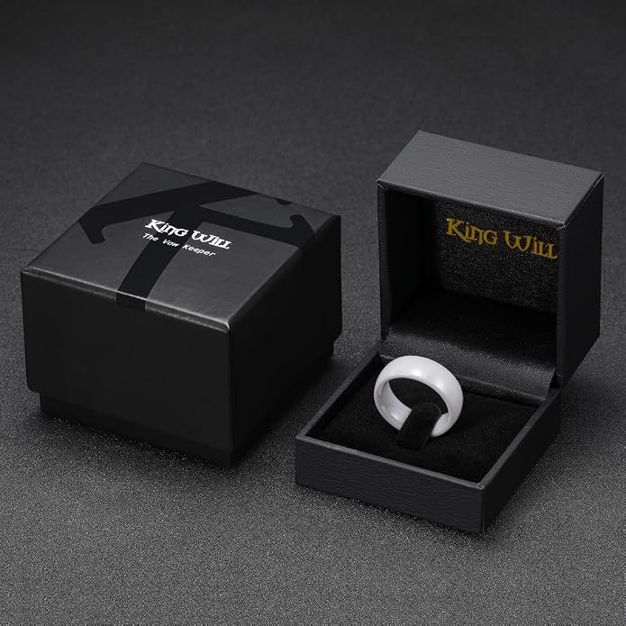 King Will Ceramic Wedding Band for Men Women-6-8mm Width Black & White with Multi Style Design Promise Rings Comfort Fit Size 7-14
