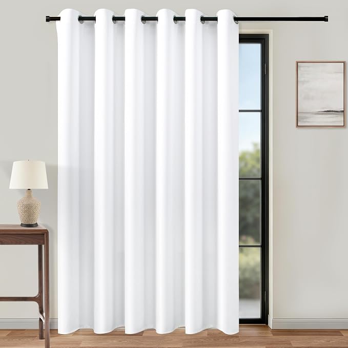 KOUFALL 84 x 96 Inches Long White Curtains, Semi Blackout Extra Wide Living Room Privacy Keep Heat Curtains with Grommet Top, 1 Panel