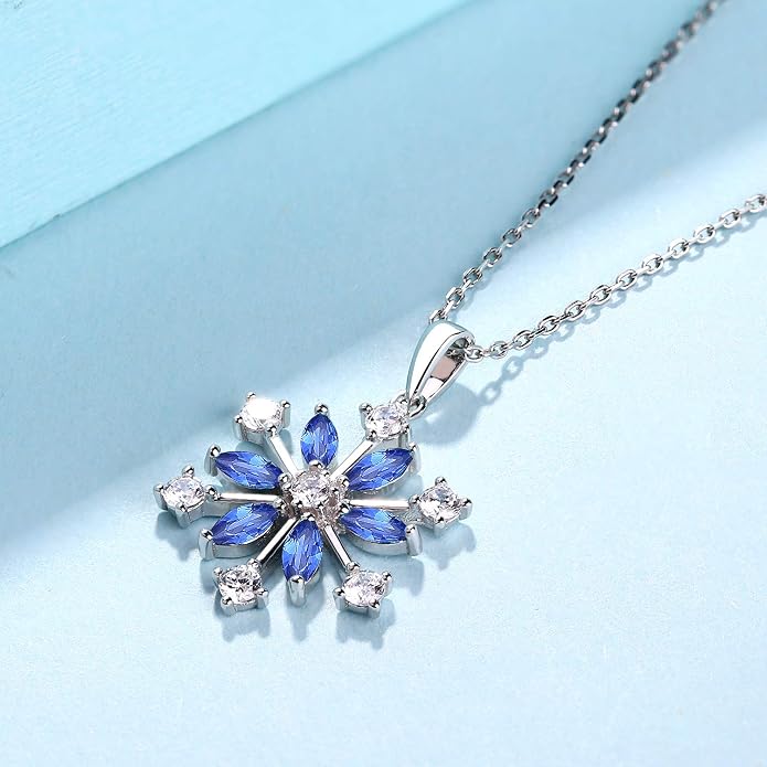 JO WISDOM 925 Sterling Silver White/Blue CZ Winter Frozen Large Snowflake Necklace Pendant