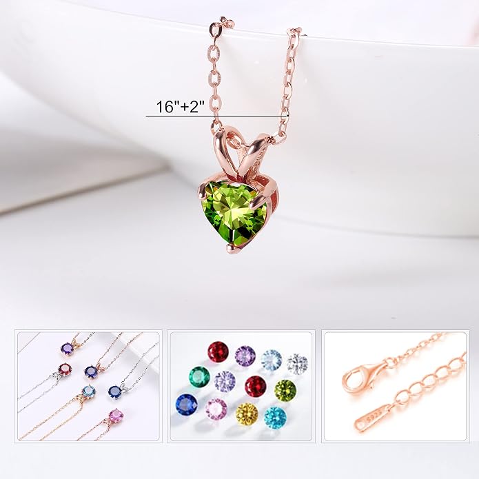 SMILEST Dainty Heart Birthstone Necklace for Women, 925 Sterling Silver Necklace Sparkling Heart Pendant, Anniversary Birthday Gifts for Women Mom Wife Daughter Girlfriend Grandma