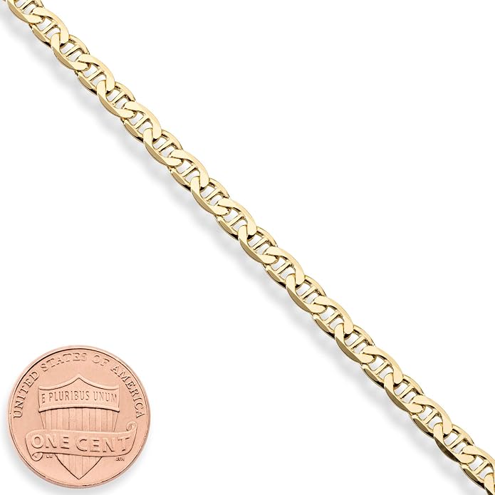 Miabella 18K Gold Plated 925 Sterling Silver Italian 3mm, 4mm Solid Diamond-Cut Mariner Link Chain Anklet Ankle Bracelet for Women, Made in Italy