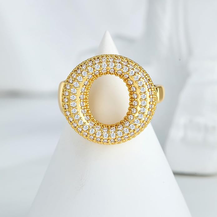 Cicy Bell Initial Rings for Women 14k Gold Plated Cubic Zirconia Delicate Letter Chunky Statement Open Rings Gifts for Her
