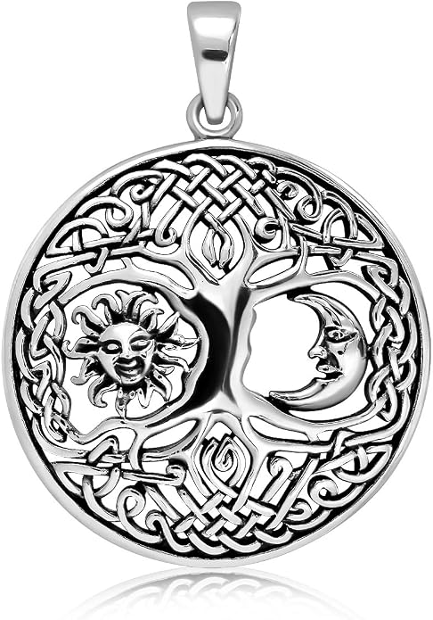 WithLoveSilver 925 Sterling Silver Celtic Knots Tree Of Life Earth Moon Sun Root Pendant