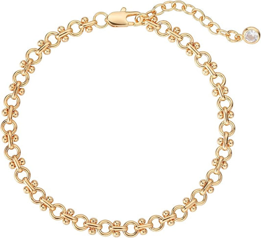 Dremmy Studios Gold Bracelet for Women 18K Gold Plated Dainty Paperclip Cubic Zirconia Disc Coin Star Cable Satellite Bead Pearl Simple Boho Minimalist Stacking Layered Link Jewelry Gift