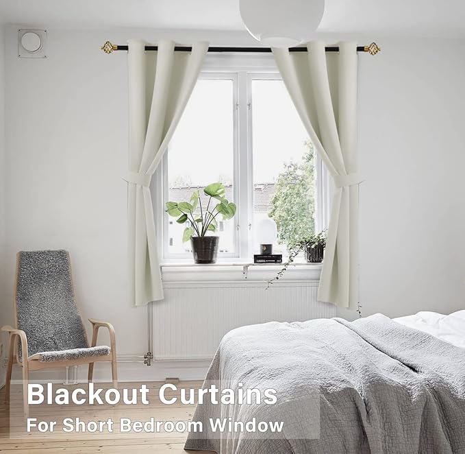 KOUFALL 48 Inch Curtains Length,Room Darkening 60-70% Blackout Black Out Heat Light Blocking Short Drapes for Kitchen,Cream Beige
