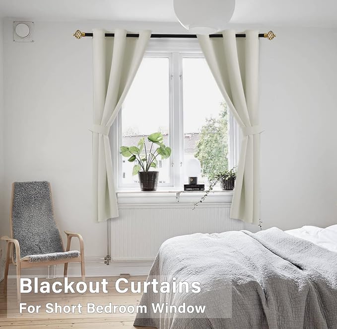 KOUFALL Cream Black Out Curtains 54 Inch Long for Short Living Room Window,Sets 2 Panels Room Darkening Ivory Blackout Heavy Thermal Insulating Boho Kitchen Curtains,Off White,54 in Length