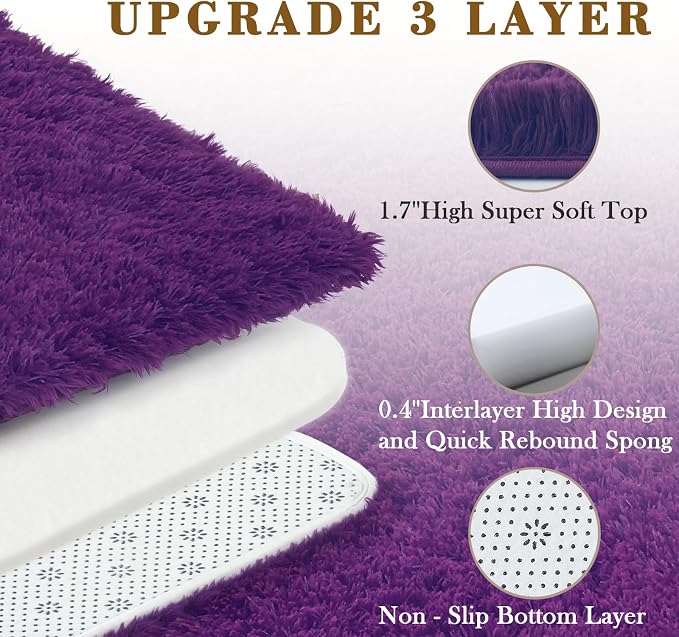 Area Rugs 9x12 Living Room, Large Area Rug Shaggy Carpet Soft Plush Furry Bedside Rug, Machine Washable Area Rugs for Bedroom Home Decor Non-Slip(9 x 12, Grape Purple)