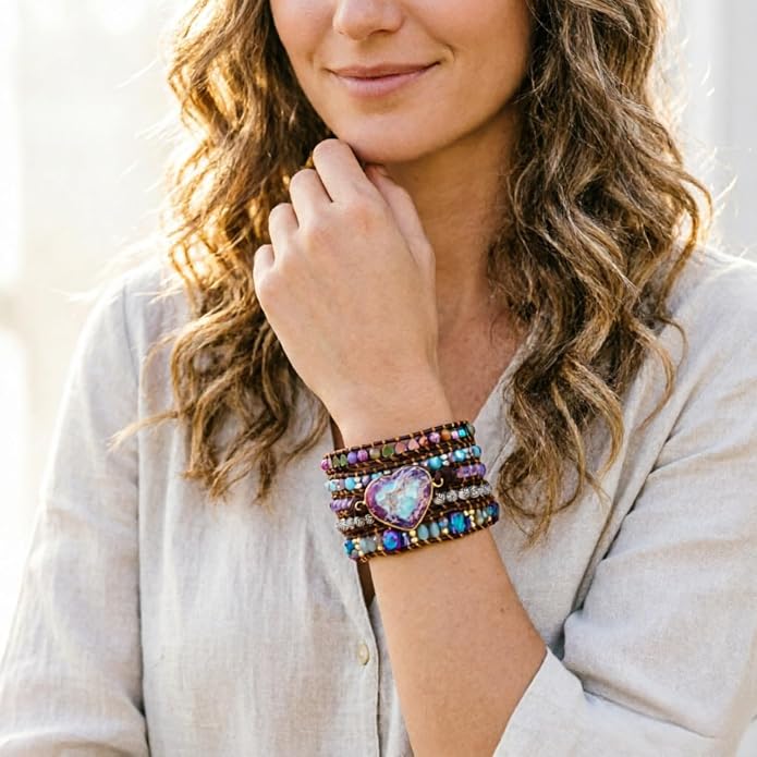 YGLINE Natural Stone Bracelet 3 Wraps Bracelet Handmade Boho Bracelet for Women Bracelet