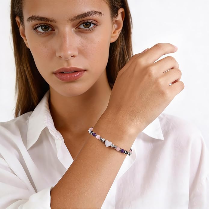 Jardme Natural Healing Crystals Bracelets for Women, Anxiety Relief Triple Protection Good Luck, Kalm Bracelet, Inspirational Spiritual Jewelry Gift for Friends Daughter Mom 6.5+2 Inches