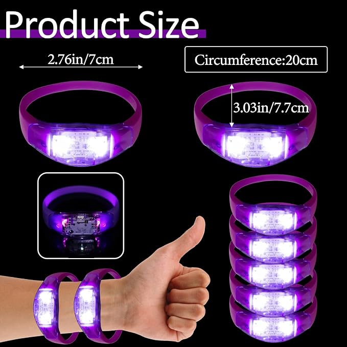 24 Pcs LED Glow Bracelets Sound Activated Bracelet Glow Bracelets with Flashing LED Strobe for Carnival, Concerts , Night Events, Rave, Game Prizes, Birthday Party Favor (purple)
