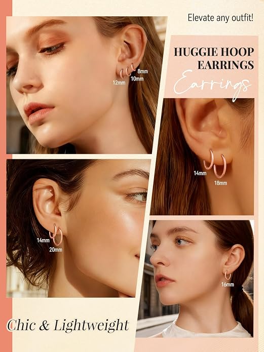 FaithHeart 925 Sterling Silver Huggie Hoop Earrings, Small Hoop Earring for Women, Silver/14K Gold/Black/Rose Gold Hypoallergenic Cartilage Earrings for Women 8/10/12/14/16/18/20mm