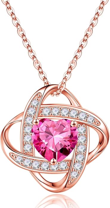 Iefil 925 Sterling Silver Love Knot Birthstone Necklace, Anniversary Birthday Gifts for Women, Jewelry Gift for Wife Mom Girlfriend Daughter
