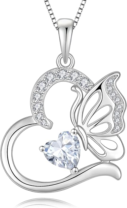 Butterfly Necklace for Women 925 Sterling Silver Heart Pendant Birthstones Jewelry Gift