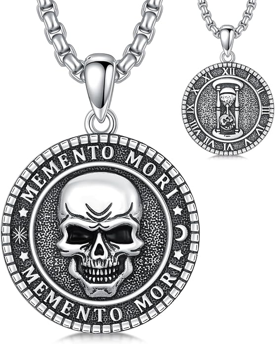 Skull/Skeleton Memento Mori Necklace 925 Sterling Silver Skull/Skeleton Pendant Hourglass Necklace Skull/Skeleton Jewelry for Men Women