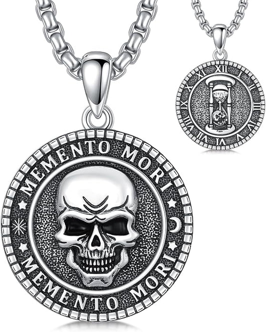 Skull/Skeleton Memento Mori Necklace 925 Sterling Silver Skull/Skeleton Pendant Hourglass Necklace Skull/Skeleton Jewelry for Men Women