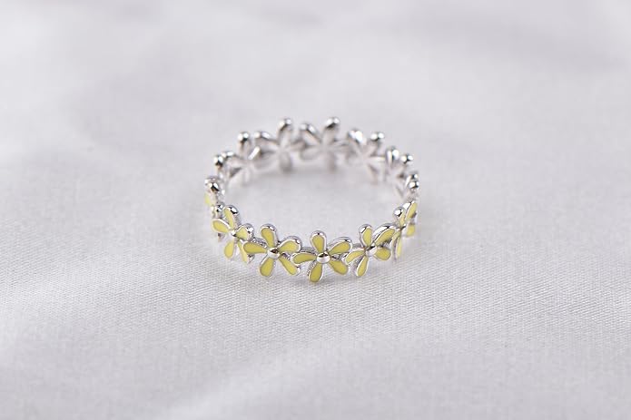 925 Sterling Silver Dainty Daisy Butterfly Paw Heart Eternity Rings Blue Flower Finger Rings for Women Stacking Promise Rings Gift Jewelry
